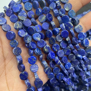 Independence Day Sale Pack Of 2 Strands Natural 6-7 mm Approx Natural Lapis Lazuli Smooth Coin Shaped Beads, Lapis Beads 14 Inches Strand