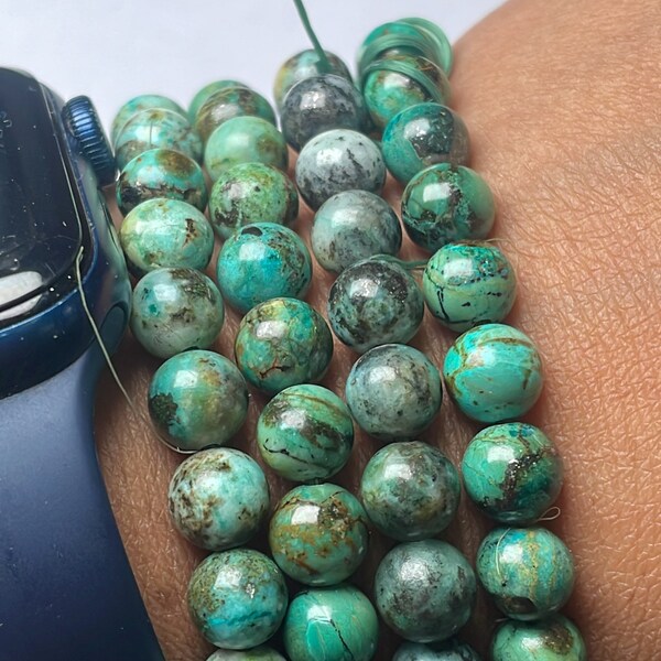Natural Rare Chrysocolla 7 MM Green Gemstone Beaded Bracelet Elasticated Reiki Gemstone Healing Stone Reiki Chakra