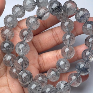 Independence Day Sale Finest Quality Natural Black Rutile Round 12-13 mm Beaded Bracelet Beads For Jewelry Making