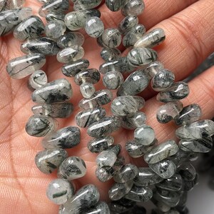 Top Quality 13.5 Inch Strand Black Rutile Drops Beads, 5/12 MM Black Rutile Beads An Amazing Item