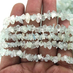 Pack Of 4 Strands- Aquamarine Uncut Chips Beads, Fully Natural Chips, No Heated Or Dyed Gemstone Freeform Chip Nugget Beads For Jewelry