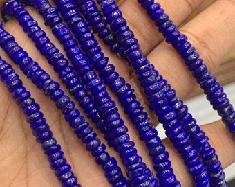 Natural LAPIS LAZULI | 4-5.5 mm Smooth Rondelle Shape Gemstone Beads | 16 Inch Strand for Making Jewelry