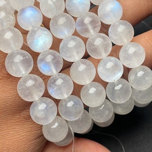 Independence Day Sale Super Stunning Full Fire Rainbow Moonstone Beaded Bracelet, 10-10.5 mm Blue Flash White Rainbow Bead Bracelet