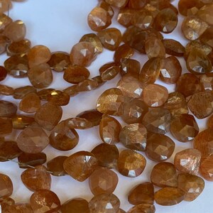 Natural Fine Quality Sunstone Faceted Heart Gemstone Beads, 8 Inch Flash Sunstone Briolettes Beads For Making Jewelry, Suppliers Beads
