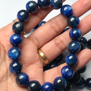 Pulsera de cuentas redondas lisas de cianita natural AAA, tamaño: 12 mm, pulsera de energía curativa, pulsera de chakras, pulsera de protección