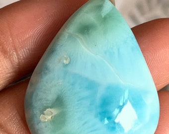Super Quality Natural Larimar Flat Back Cabochons, 25/33 mm Approx Blue Larimar Stone High Quality Gemstone Chakra Beads For Jewelry Making