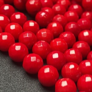 Red Coral Gemstone Round Faceted Beads Approximately 8 mm Healing Energy Yoga Gemstone 15 Inches Beads for DIY Jewelry Making