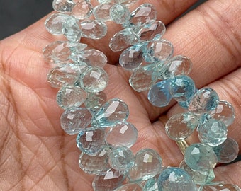 Hermosas cuentas facetadas de aguamarina natural con perforaciones laterales de 3/5-7,5/12 mm y 5,5 pulgadas.