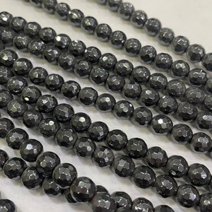 Natural Hematite Faceted Round Gemstone Beads, Size 8 mm Loose Round Spacer Ball Beads, 16 Inches Wholesale Beads Strand For Jewelry Making