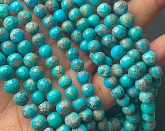 14 inches Natural Arizona Turquoise Round Faceted Beads, Turqouise Beads Great Item ,Great Price Natural Turqouise Beads