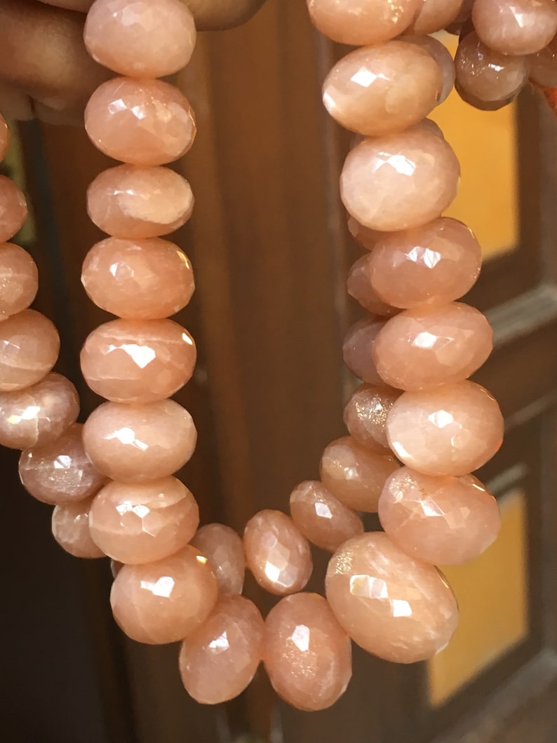 100/% natural 16 inch Gorgeous peach moonstone faceted rondelle strand,8-11mm mooonstone rondelles