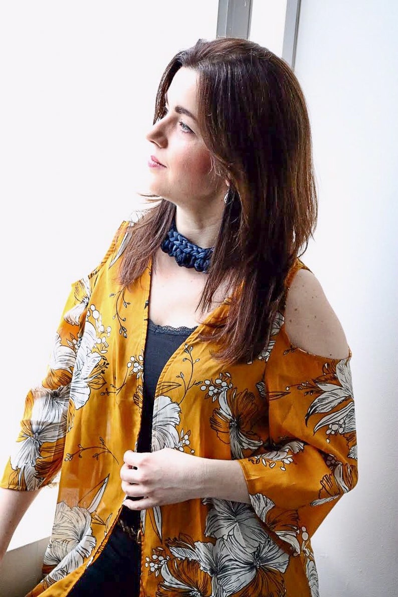 Knit Alternative Jewellery Chunky Statement T-Shirt Yarn pompoms Crochet Bib Necklace Zpagetti Fabric Necklace NAVY Ombr\u00e9