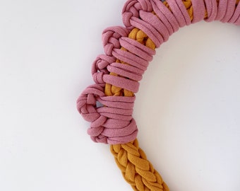 BOHO Fabric Collar Necklace | Statement Necklace | Eco Fabric | Crochet Collar | Bib Necklace | Mustard and Pink Dusky Pink | Tshirt Yarn