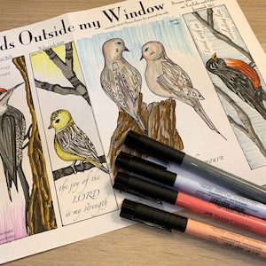 Birds Outside my Window Bible Journaling Margin Art & Tip-in, Printable and Traceable Templates, set of 4, 1 page