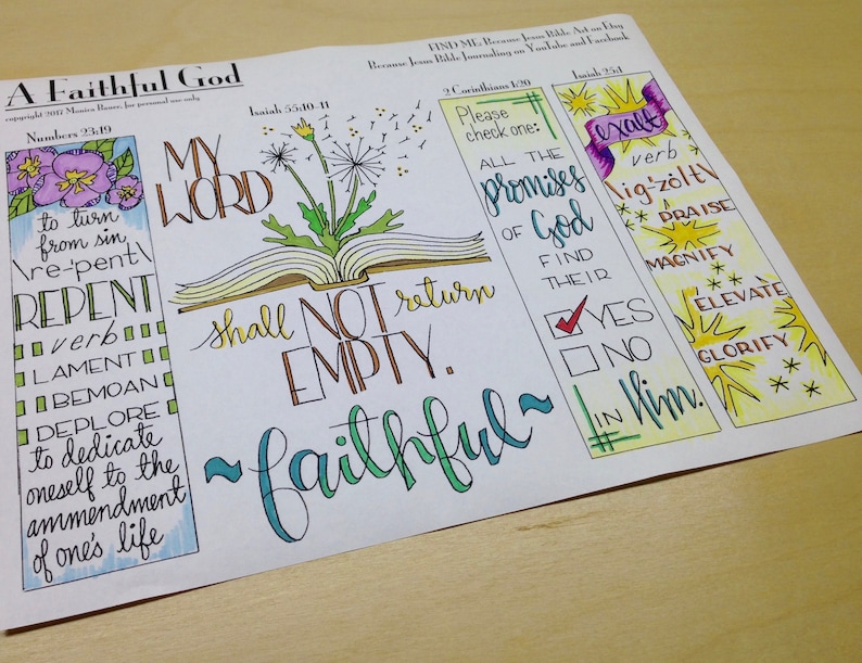 1 page set of 5 Printable and Traceable Templates A Faithful God Bible Journaling Margin Art /& Tip-in Hand Lettering