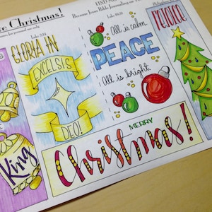 Celebrate Christmas Bible Journaling Margin Art & Tip-in, Printable and Traceable Templates, Hand Lettering, set of 5, 1 page