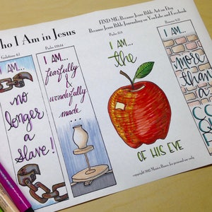 Who I Am in Jesus Bible Journaling Margin Art & Tip-in, Printable and Traceable Templates, Hand Lettering, set of 4, 1 page