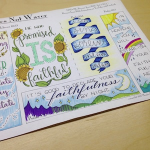 He Does Not Waver Bible Journaling Margin Art & Tip-in, Printable and Traceable Templates, Hand Lettering, set of 5, 1 page