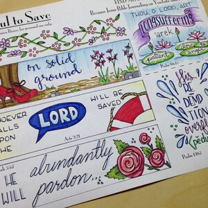 Faithful to Save Bible Journaling Margin Art & Tip-in, Printable and Traceable Templates, Hand Lettering, set of 6, 1 page