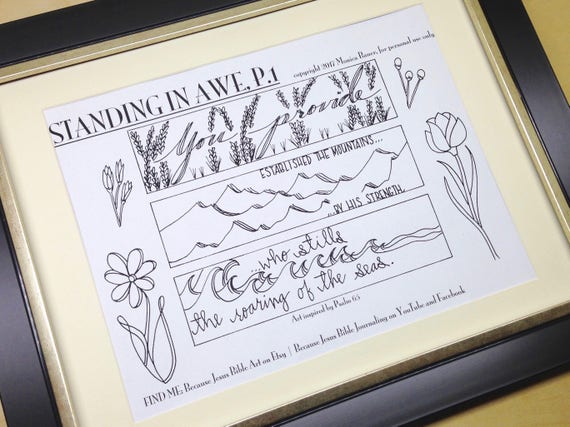 Standing in Awe Bible Journaling Margin Art & Tip-in, Psalm 65, Printable and Traceable Templates, Hand Lettering, set of 8, 2 pages