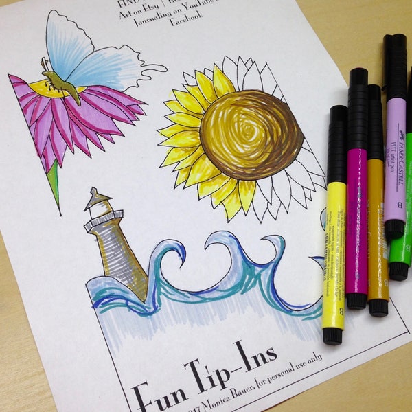 Sunflower, Butterfly, Lighthouse Bible Art Journaling Tip-ins, Printable and Traceable Templates, set of 3, 1 page