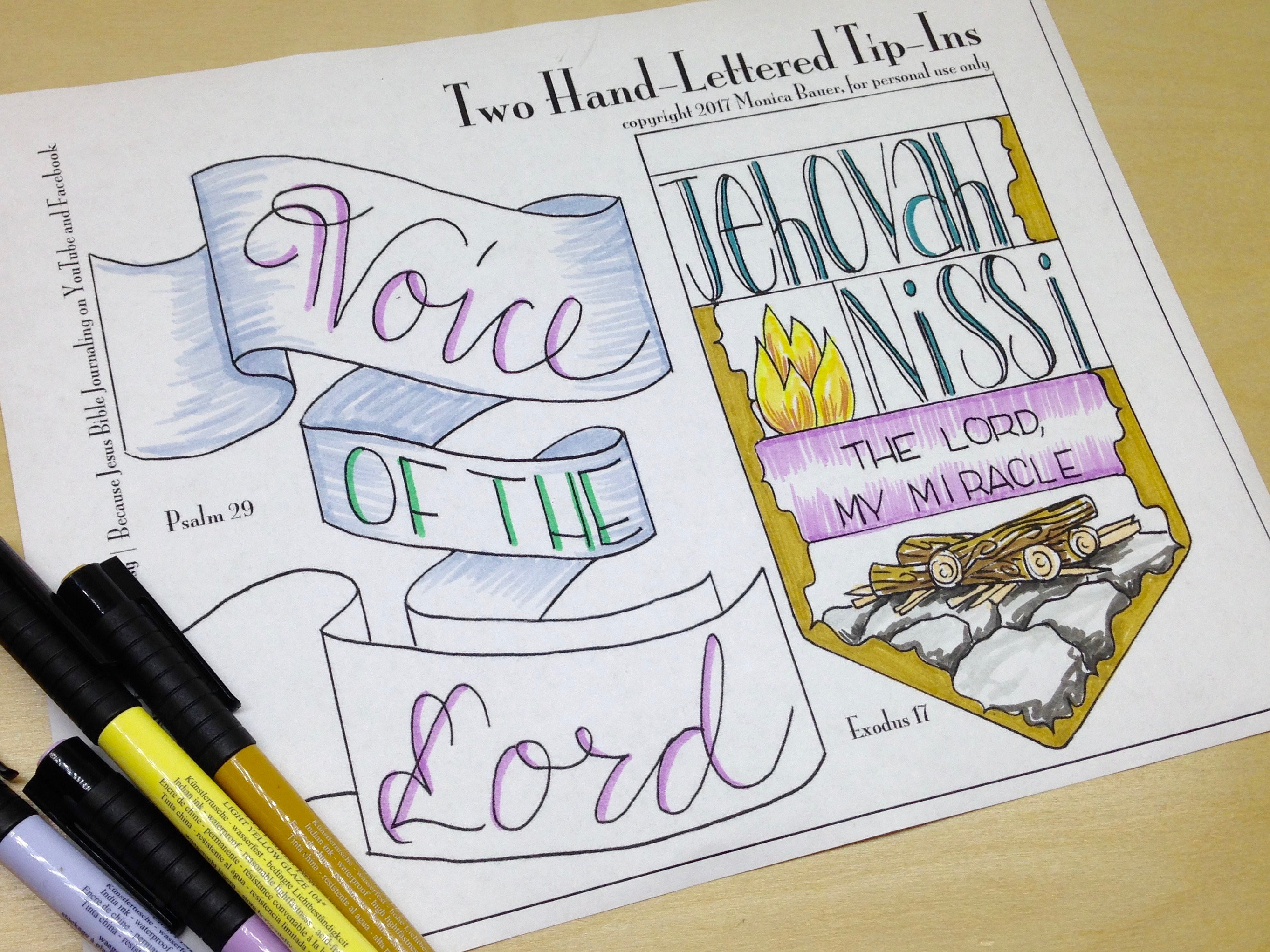 Hand Lettered Bible Journaling Tip-ins Art, Hand Lettering, Exodus 17, Psalm 29, Printable and Traceable Templates, set of 2, 1 page