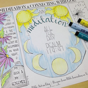 Meditation and Connecting with God Bible Journaling Margin Art & Tip-in, Printable and Traceable Templates, Hand Lettering, set of 3, 1 page