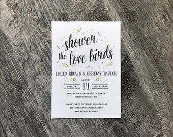 Country Chic Floral Watercolor Wedding Shower Invitation | Floral Love Birds Wedding Shower Invitations