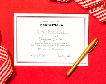 Santa's Nice List Certificate | Customizable Nice List | Official Nice List Certificate | Christmas Eve Gift | Elf on the Shelf Accessory