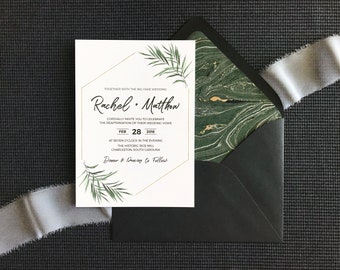 Rachel Collection Invitation | Modern Geometric Wedding Invitation | Green and Gold Modern Beach Wedding Invitations