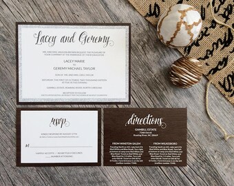 Country Chic Suite | Wood and Glitter Texture Wedding Stationery | Southern Rustic Wedding Invitation Set