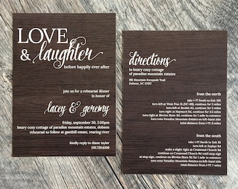 Country Chic Rehearsal Dinner Invitation | Wood Textured Rehearsal Dinner Invitation & Directions Card | Rustic Southern Wedding Invitation