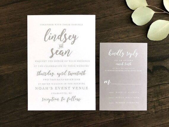 Modern and Minimal Gray Script Font Invitations Natural Beauty Elegant Wedding Bridesmaid Invitation