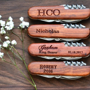 Ring Bearer Gift, Pocket Knife, Swiss Army Knife, Groomsmen Gift, Personalized Knife, Engraved Knife, Wood Knife, Folding Knife, Dad Gift