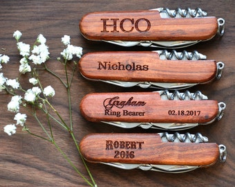 Ring Bearer Gift, Pocket Knife, Swiss Army Knife, Groomsmen Gift, Personalized Knife, Engraved Knife, Wood Knife, Folding Knife, Dad Gift