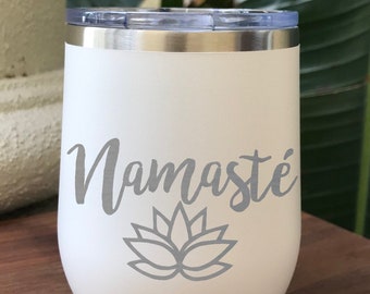 Vaso de vino sin tallo personalizado, taza de café de viaje personalizada, taza de viaje de acero inoxidable grabada de 355 ml