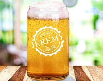 Personalized Beer Can Glass Groomsmen Gift, Beer Mug Wedding Favor, Engraved 16 oz Beer Glasses, Custom Wedding Favor, Groomsmen Favors