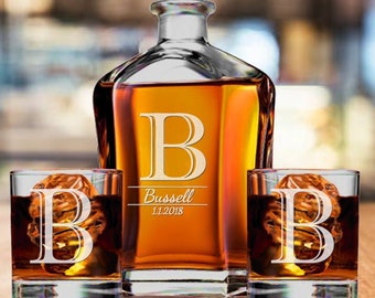 Whiskey Decanter Set, Monogram Decanter, Wedding Anniversary Gift, Custom Engraved Decanter, Gift for Husband, Christmas Scotch Decanter