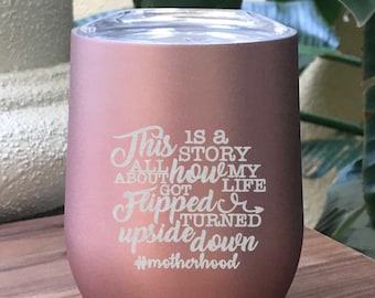 Vaso de vino de acero inoxidable grabado, copa de vino personalizada de 355 ml con tapa, regalo personalizado para Navidad y cumpleaños.