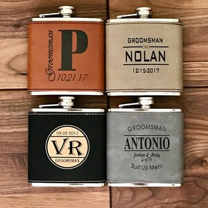 Custom Engraved Leather Hip Flask, Personalized Flask Gift for Him, Monogram Whiskey Flask Birthday Gift for Men