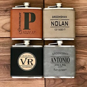 Engraved Leather Hip Flask for Boyfriend, Personalized Husband Birthday Present, Customized Wedding Party Flask Gift