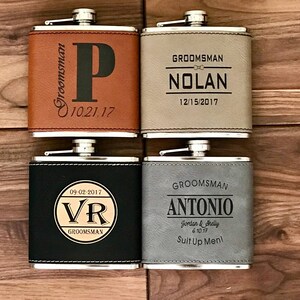 Groomsmen Wedding Party Customized Flask, Personalized Leather Engraved Hip Flask, Flask Wedding Favor Gifts for Groomsmen
