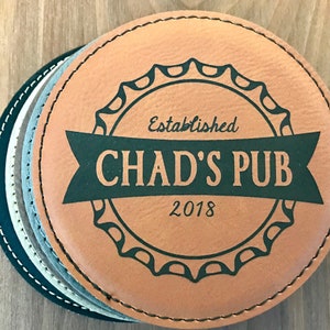 Personalized Groomsmen Gifts, Customized Leather Coasters, Groomsmen Coasters, Home Bar Coasters, Wedding Party Favors, Engraved Coaster Set image 1