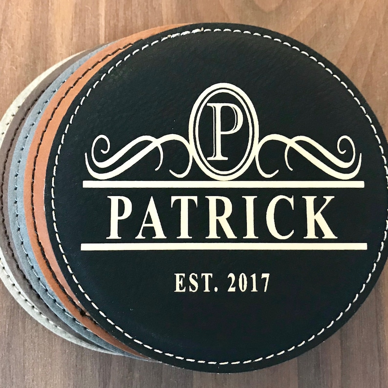Personalized Groomsmen Gifts, Customized Leather Coasters, Groomsmen Coasters, Home Bar Coasters, Wedding Party Favors, Engraved Coaster Set image 6