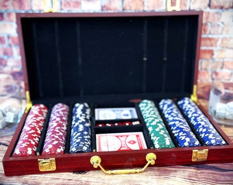 Custom Engraved Poker Chip Set, Wood Box Poker Set, Personalized Poker Case, Rose Wood Poker Box, Poker Keepsake Box, Official Poker Night