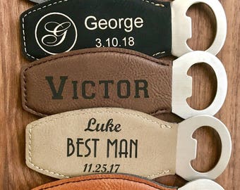 Personalized Wedding Leather Bottle Opener, Groomsmen Gifts, Wedding Favor, Best Man Gift, Groomsmen Beer Opener, Magnet Bottle Opener Gift