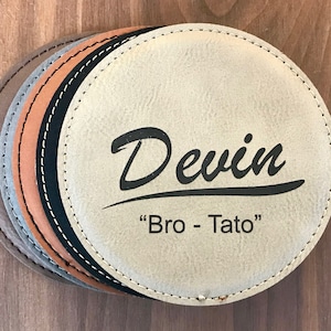 Personalized Groomsmen Gifts, Customized Leather Coasters, Groomsmen Coasters, Home Bar Coasters, Wedding Party Favors, Engraved Coaster Set image 4