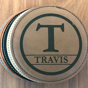 Personalized Groomsmen Gifts, Customized Leather Coasters, Groomsmen Coasters, Home Bar Coasters, Wedding Party Favors, Engraved Coaster Set image 3