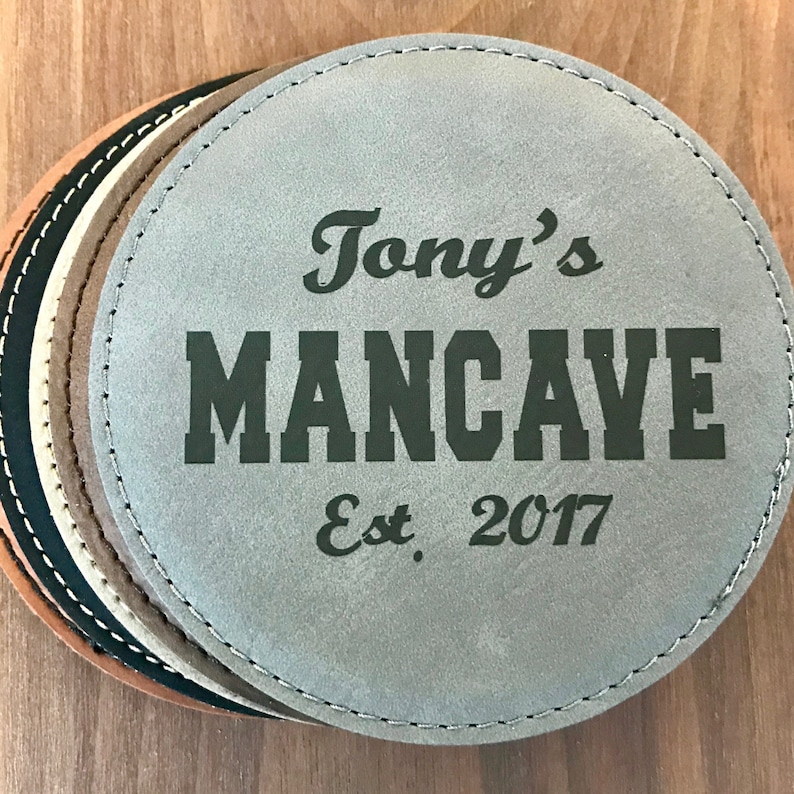 Personalized Groomsmen Gifts, Customized Leather Coasters, Groomsmen Coasters, Home Bar Coasters, Wedding Party Favors, Engraved Coaster Set image 2