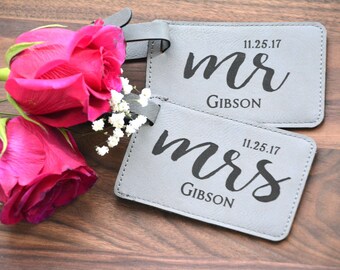 Hochzeitsgeschenk, personalisierter Gepäckanhänger, Kunstleder-Taschenanhänger, individuelle Mr and Mrs Tags, His & Hers Gepäckanhänger, Brautgeschenk